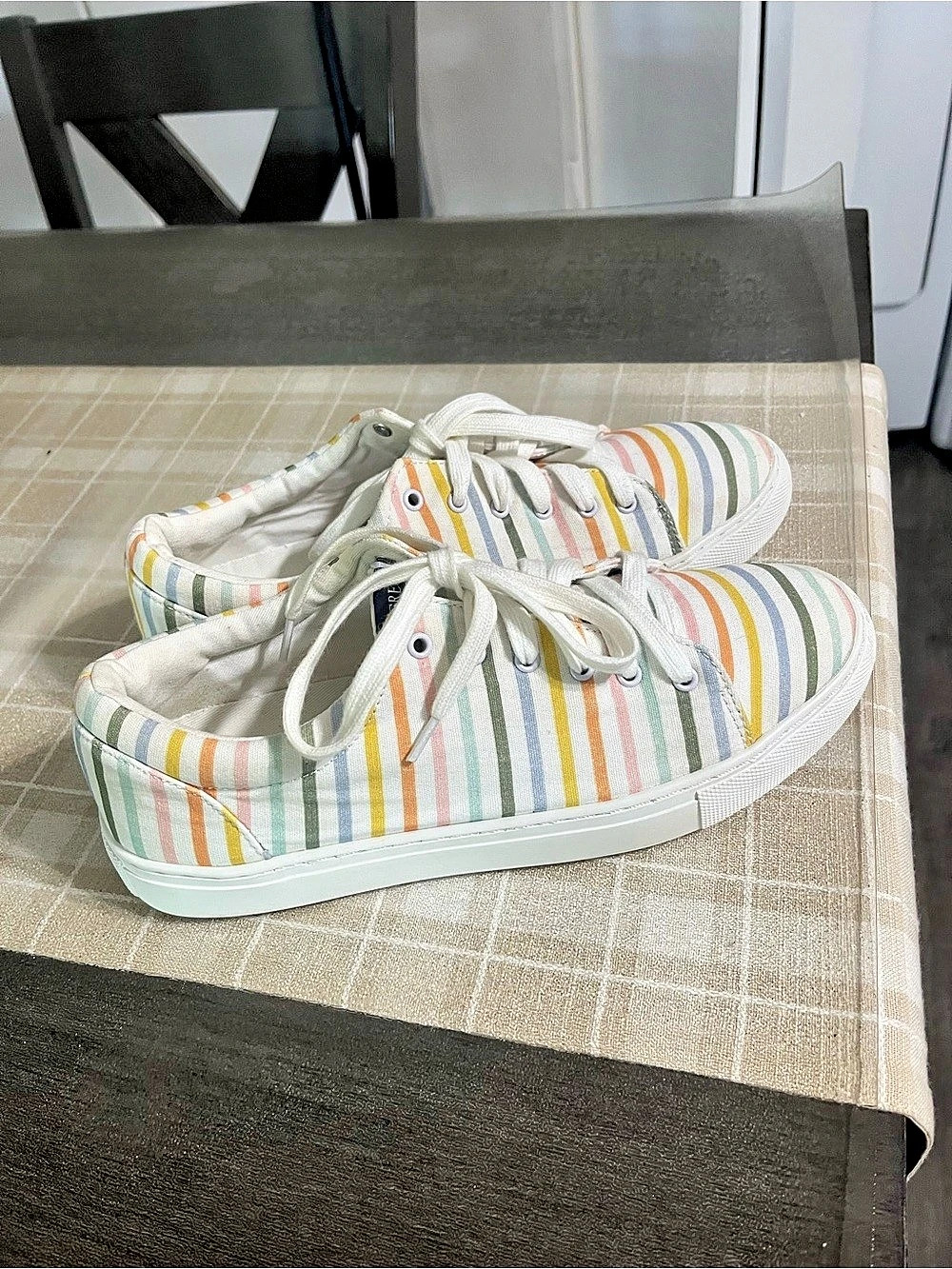 J.Crew Aki 34 Striped Sneakers in White & Multi US 9 Like New